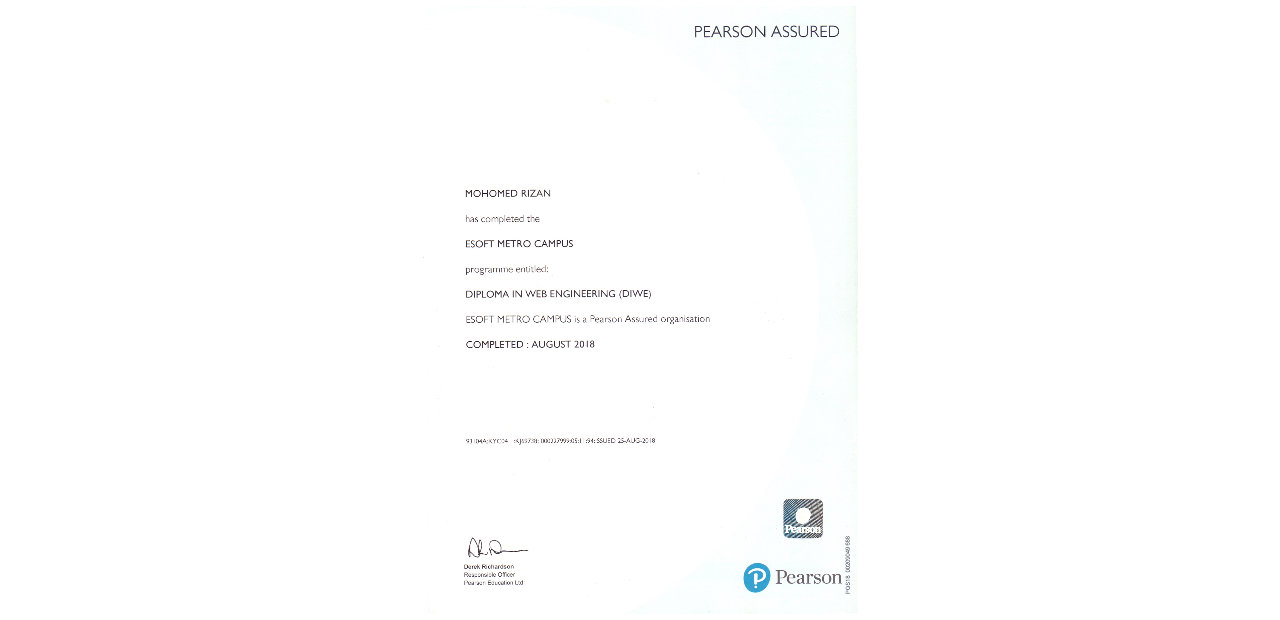 certificate for rizan